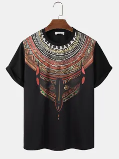 ChArmkpR Mens Ethnic Totem Print Crew Neck Short Sleeve T-Shirts