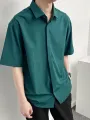 INCERUN Mens Shirt Solid Color Short Sleeve Shirts Summer Daily Lapel Casual Men's Top Shirts