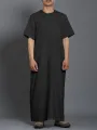 INCERUN Men Robes Solid Color Long Tops Round Neck Short Sleeve Robes Mens Clothing Summer Male Robes