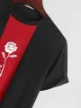 ChArmkpR Mens Japanese Rose Print Patchwork Crew Neck Short Sleeve T-Shirts