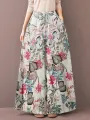 ZANZEA Women's Culottes Loose Wide Leg Pants Floral Graphic Elastic Waist Palazzo Pants Business Casual Cropped Trousers with Pockets