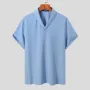 INCERUN Men Sets Summer Solid Color Casual Mens Two-piece Suits Lightweight Short Sleeved Shirt & Pant with Pockets