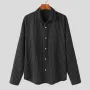 INCERUN Men Striped Casual Long Sleeve Shirts, Button Up Lapel Collar V-neck Shirt, Plus Size Men Tops For Daily And Holiday Leisurewear