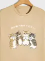 Mens Japanese Cartoon Cat Print Crew Neck Short Sleeve T-Shirts