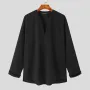 INCERUN Mens Shirts Solid Color Long Sleeve Top Shirts Summer Casual Daily V Neck Top Shirts Male Clothing