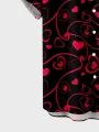Mens Allover Heart Print Lapel Valentine's Day Short Sleeve Shirts