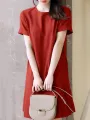 ZANZEA Women Plus Size Solid Ruffle Hem Pocket Short Sleeve Crew Neck Casual Dress