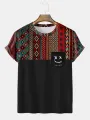 Mens Colorful Geometric Funny Face Print Ethnic Short Sleeve T-Shirts