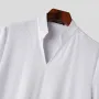 INCERUN Mens T Shirt Solid Color Stand Collar T-shirt Summer Comfy Cool V Neck Short Sleeve Tshirts Top Male Clothing