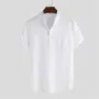 INCERUN Mens Shirts Cotton Solid Color Chest Pocket Casual Henley Shirts