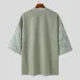 INCERUN Mens Jacquard Textured Casual Short Sleeve Shirt Comftable Loose Fit Crew Neck Botton Up Top Mela Plus Size S-5XL