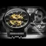 Classic Mechanical Watches Luxury Diamond Dial Black Gold Skeleton Automatic Mens Watch Stainless Steel Strap Wristwatch