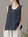 ZANZEA Plus Size Womens Tank Top Solid Crew Neck Sleeveless Casual Women Tanks