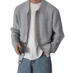 INCERUN Mens Lapel Sweaters Solid Color Knitted Coat Daily Casual Button Sweaters Coat Male