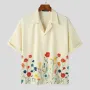 INCERUN Mens Shirts Fashion Floral Print Revere Collar Short Sleeve Shirt Summer Daily Beach Shirts