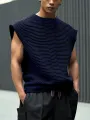 INCERUN Mens Solid Color Textured Stitching Striped Sleeveless T-Shirt