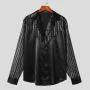 INCERUN Men Mesh Patchwork V-neck Long Sleeve Shirt Fashion Comfy Smooth Fabric Lapel Top Male for Spring Fall