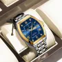 POEDAGAR Luxury Men's Business Casual Quartz Watch Luminous Waterproof Date Week Fashion Tonneau Case Stainless Steel Wristwatch