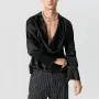INCERUN Mens Shirts Solid Color Long Sleeve Top Shirts Summer Fashion Stacked Neck Top Shirts Party Male Clothing