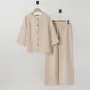 ZANZEA Women Vintage Crew Neck Long Sleeve Tops Elastic Waist Wide-Legged Pants Sets
