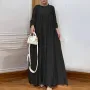 ZANZEA Women Abaya Casual Maxi A-Line Sundress Kaftans Lantern Sleeve O-Neck Plain Dress
