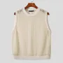 INCERUN Mens Hollow Out Crew Neck Sleeveless Vest Sold Color Sheer Knit Crew Neck Tank Top for Male