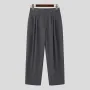 INCERUN Mens Pant Pleated Solid Color Trousers Casual Trendy Korean Pleated Solid Color Casual Pants