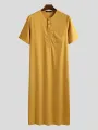 INCERUN Men Robes Solid Color Long Tops Round Neck Short Sleeve Robes Mens Clothing Summer Male Robes