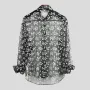 INCERUN Men Long Sleeve Mesh Shirts Turn Down Collar Casual Printing Shirt Man See Through Loose Blouse Fashion Party Blusas
