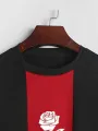 ChArmkpR Mens Japanese Rose Print Patchwork Crew Neck Short Sleeve T-Shirts