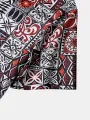 ChArmkpR Mens Shirt Ethnic Geometric Pattern Lapel Collar Short Sleeve Shirts