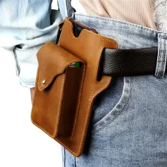 Geantă de talie pentru bărbați Ekphero Retro Geantă de curea din piele naturală Cheia talie Buzunar de lucru Geantă pentru telefon pentru curea Toc purtabil