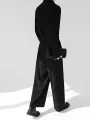 Mens Solid Lapel Button Front Belted Blazer Jumpsuit