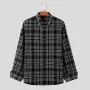 INCERUN Classic Black White Plaid Design Men's Casual Long Sleeve Shirt, Men's Button Up Shirt for Daily Occasions