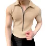 INCERUN Men Tshirts Male Comfy Lapel Sleeveless Zipper Blouse Streetwear Casual Solid Color T-Shirts Leisure Summer Round Neck Tee Tops