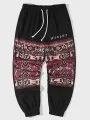 ChArmkpR Mens Japanese Vintage Geometric Pattern Patchwork Loose Drawstring Waist Pants