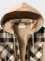 Mens Plaid Patchwork Multi Pocket Casual Hooded Jacket