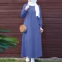 ZANZEA Women Vintage Round Neck Denim Dresses Casual Lantern Sleeve Solid Maxi Dress