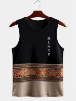 ChArmkpR Mens Ethnic Totem Patchwork Japanese Print Sleeveless Tanks