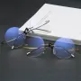 Vintage Round Rimless Reading Glasses UV protection Anti-blue light Presbyopia Eyeglasses with Case
