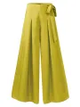 ZANZEA Women Solid Color Bowknot Pleated Loose Casual Wide Leg Pants