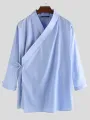 Mens Long Sleeve Retro Chinese Shirts V Neck Ethnic Style Loose Tops Shirt