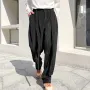 INCERUN - Pantalón largo holgado de pana texturizado para hombre, color liso, con peplum