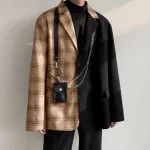 INCERUN Mens Plaid Patchwork Long Sleeve Blazer Two-tone Stylish Casual Suit Outwear for Spring Fall