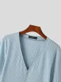 INCERUN Mens Shirt Solid Color Knitted V-neck Long Sleeve Top Shirts Casual Daily Men Streetwear Clothing