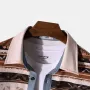 ChArmkpR Mens Ethnic Geometric Print Patchwork Lapel Long Sleeve Shirts