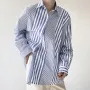 INCERUN Mens Shirt Striped Lapel Collar Long Sleeve Top Shirts Summer Daily Casual Male Clothing Fashion Design Shirts