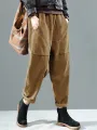 Corduroy Elastic Waist Solid Color Side Pocket Harem Pants