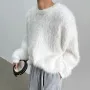 INCERUN Herr Enfärgad Tröja Avslappnad Bekväm Överdimensionerad Fuskpäls Långärmad Tröja Plusstorlek Rund Halsad Pullover för Herr Höst Vinter