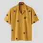 INCERUN Mens Shirts Handmade appliquéd Short-sleeve Shirt Summer Daily Solid Color Lapel Top Shirts